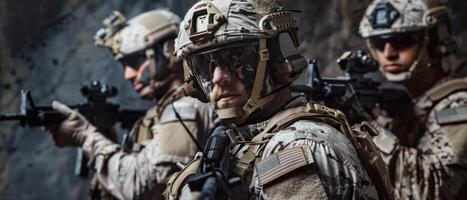 Three soldiers in full gear and face paint photo
