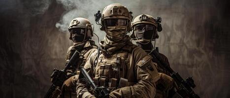 Three soldiers in full tactical gear photo