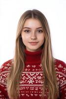 A young woman in a red sweater photo