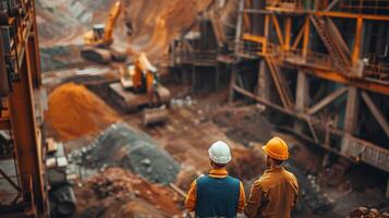 Two construction workers at a building site photo