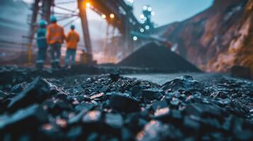 Two miners in protective workwear inspecting a coal mine photo