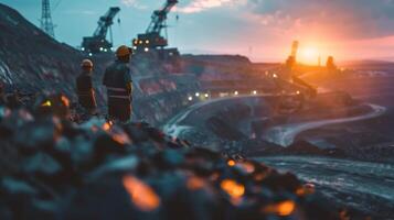 The large machines work in the quarry to extract resources photo