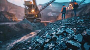 Coal mining. Anthracite. Workers in the mine. photo