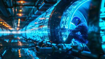 Astronaut in futuristic spaceship. photo