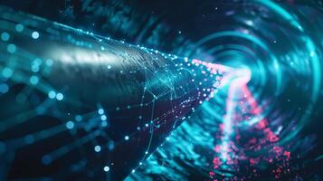 Blue and pink glowing particles form a tunnel. photo