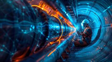 Abstract digital illustration of glowing blue and orange energy fields. photo