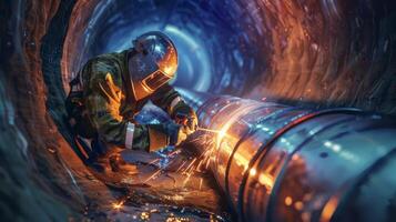 welder working in a tunnel photo