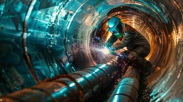 welder working in the tunnel photo
