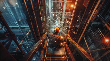 Looking down from a great height in an industrial building. photo