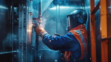 Industrial welder working on a project. photo