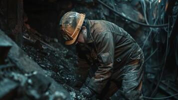 A coal miner working in a mine. photo