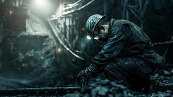 A coal miner working in a mine. photo