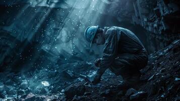 A miner working in a dark cave. photo