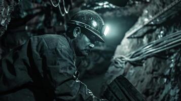 A coal miner working in a mine. photo