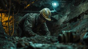 A coal miner working in a mine. photo
