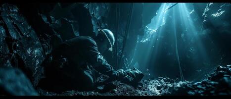Mystical blue light in the cave photo