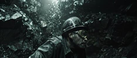 A miner covered in coal dust looks up from his work. photo