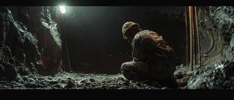 The soldier is taking cover in a destroyed building. photo