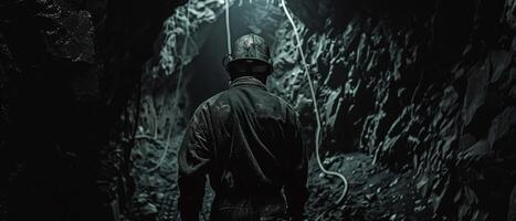 Exploring the dark mine tunnel photo