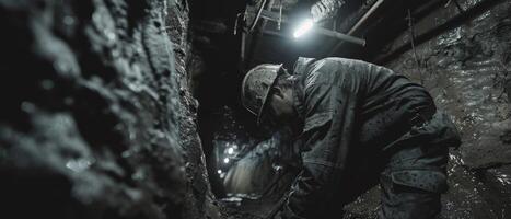 A coal miner working in a mine. photo