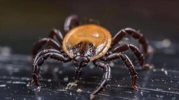 A macro shot of a deer tick, a common carrier of Lyme disease photo