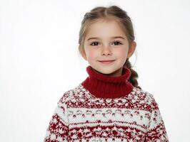 A little girl in a red and white sweater photo