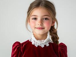 A little girl in a red dress posing for the camera photo