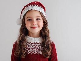 A little girl in a red sweater and hat photo