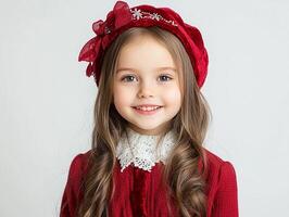 A little girl in a red dress and hat photo