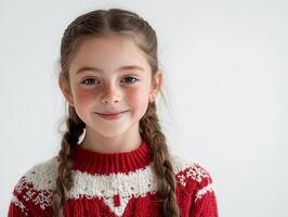 A young girl in a red and white sweater photo