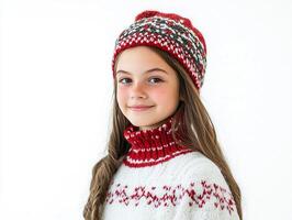 A young girl wearing a red and white sweater photo