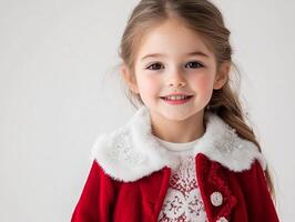 A little girl in a red sweater and white dress photo
