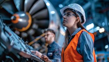 aircraft engine under maintenance and repair in the hangar photo