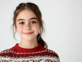 A young girl in a red and white sweater photo