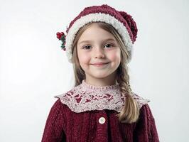 A little girl in a red sweater and hat photo