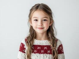 A little girl in a sweater posing for the camera photo