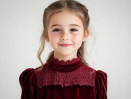 A little girl in a red dress posing for the camera photo