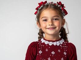 A little girl in a red sweater and bow headband photo