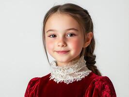 A little girl in a red dress posing for the camera photo