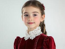 A young girl in a red dress posing for a photo