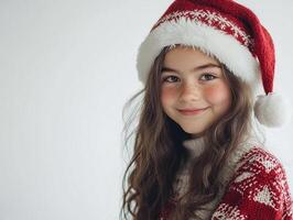 A young girl wearing a santa hat photo