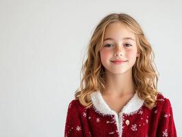 A young girl in a red sweater posing for the camera photo