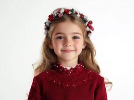 A little girl in a red sweater and bow tie photo