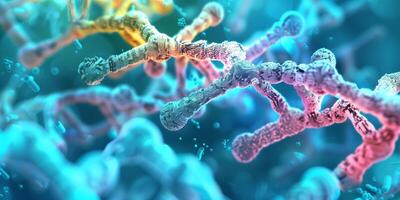 3D rendering of human genome illustrating complex arrangement of genes and locations on chromosomes, photography photo