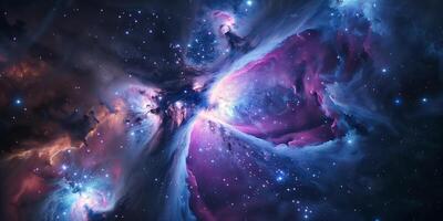 Deep-space view of the Orion Nebula with gas and newborn stars, photo