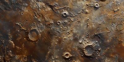 Detailed image of Mars surface showing various geological features like craters, valleys, and dust storms, picture photo