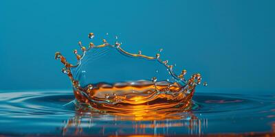 High-speed photograph of droplet impacting surface capturing splash formation and fluid motion dynamics, photography photo