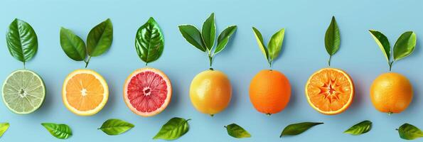 Line chart showing growth with oranges, grapefruit, and tangerines on light blue background, photo