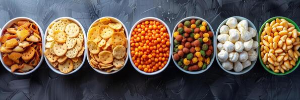 Snacking report, featuring diverse snacks, photo