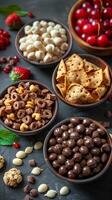 Snacking report, featuring diverse snacks, photorealistic photo